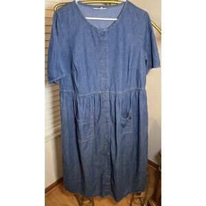 Woman Within Dress Women’s 18W Short Sleeve Pockets Denim Button Front Boho